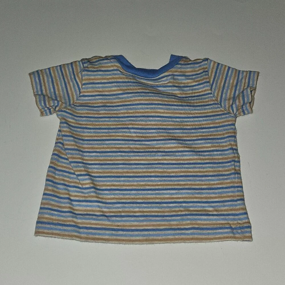 First Impressions Shirt Shortalls Outfit Tan Blue Embroidered Cars 6/9 Months